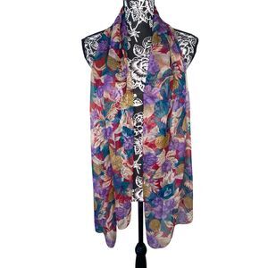 Sheer Multicolor Floral Lightweight Scarf Wrap Shawl Vintage Style Vibrant